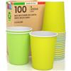 Baciato Caffè 100 Bicchieri in Carta 200ml Mix Natura Ecologici Biodegradabili Monouso Made in Italy Asporto Bevande Calde Acqua - MIX di Colori Giallo Verde - Prodotto e Confezionato in Italia