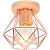 iDEGU Plafoniera Soffitto Vintage in Legno Ferro Retro Lampada da Soffitto Design Industriale Gabbia Oro Rosa illuminazione E27 Lampadario Soffitto per Camera da Letto Soggiorno Cucina (Tipo-A, 16CM)