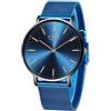 LIGE Orologio Uomo Blu Sottile Impermeabile Affari Analogico Quarzo Orologio Uomo Automatica Data Automatica Data Cintura a rete Orologio