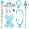 Kit principessa bambina blu: guanti, scettro, collana, corona, orecchini e  anello