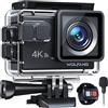WOLFANG Action Cam GA100 4K 30FPS, 20MP WiFi PC Camera, Fotocamera per Casco, Subacquea 40M Impermeabile Videocamera, EIS, Telecomando2.4G, Mic Esterno,2x1050mAh Batterie e Accessori di Montaggio