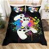 Loussiesd Set di biancheria da letto per ragazzi e ragazze con controller di videogiochi, copripiumino per letto singolo, 2 pezzi, acquerello, tie-dye, decorazione per camera da letto con cerniera