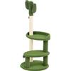 PawHut Albero per Gatti a forma di Cactus con Tiragraffi, 2 Palline da Gioco e Piattaforma, Torre per Gatti in Truciolato e Ciniglia, Ø49x111 cm, Verde e Bianco