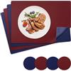 NOSTHEART Tovagliette Americane e Sottobicchieri, Lavabili Tovagliette in Pelle Resistenti al Calore con Bordi Cuciti, Tovagliette in Antiscivolo Impermeabili a Doppia Faccia, Blu Rosso, Set di 4