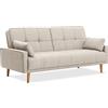 EVERGREENWEB MATERASSI & BEDS EVERGREENWEB - Divano letto clic clac in tessuto imbottito capitonné - Divano 3 posti con piedi in legn, con schienale reclinabile, materasso una piazza e mezza con 2 cuscini in omaggio (Beige)