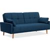 EVERGREENWEB MATERASSI & BEDS EVERGREENWEB - Divano letto clic clac in tessuto imbottito capitonné - Divano 3 posti con piedi in legn, con schienale reclinabile, materasso una piazza e mezza con 2 cuscini in omaggio (Blu)