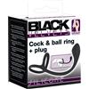 Black Velvets Silicone Cock & Ball Ring + Plug