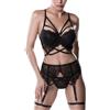 Grey Velvet Seductive Lace Bra Set with Garter 3-pcs M