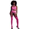 Ouch! Glow in the Dark Two Piece with Crop Top and Stockings Neon Pink XL-4XL