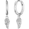 Engelsrufer Orecchini a cerchio da donna in argento sterling con ali mobili, chiusura a clip, senza nichel, 23mm, Argento sterling, Zirconia cubica