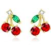 VONSSY Orecchini Ciliegia | Orecchini pendenti e a bottone con goccia rossa Cherry Stud-Oro