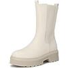 QUEEN HELENA Chelsea Boots Stivaletti con Tacco Plateau Senza Chiusura Bassi Casual Invernali Donna X27-152 (Beige, numeric_37)