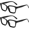 Hubeye Occhiali da lettura Donna e Uomo Quadrata Montatura Grande con Cerniere a molla Occhiali Anti luce blu (Nero+Nero, 2.25)