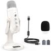 zealsound Microfono a Condensatore, Microfono USB, Microfono PC, con Adattatore per Smartphone, Muto Eco, Plug & Play, per Gaming, Streaming, Registrazione, YouTube, Twitch, ASMR, TikTok, bianco