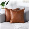 Mandioo Lusso di Lusso in Finta Pelle Decorativo Gettare coperture Cuscino Copri Cuscino Set Federe Federe per Divano Divano Camera da Letto Auto, 2 Pezzi,65x65cm,Marrone