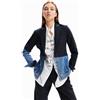 Desigual Chicago 23WWEWB5 - Giacca in Denim Ibrido gessato, Blu, 70
