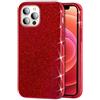 Mixroom - Custodia Cover per iPhone 14 PRO Max Case in TPU Morbido Rosso con Brillantini Glitter 3 in 1