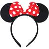 TRIXES Cerchietto con orecchie di Minnie Mouse - Fiocco di raso rosso con pois bianchi - Accessorio per travestimenti