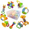 fiouni Sonaglio Neonato, Set di Massaggiagengive Sonaglio Neonato Giocattoli Sonagli Bambini Primi Sonagli Giocattolo Set Regalo per Neonata 3 6 9 Mes (Blu)