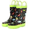 Fringoo - Stivali Wellington per bambini - UK Bambino - Gomma - Neon Green Accenti - Multicolore Design - Stivali da pioggia per bambini, Dinosauro, 25 EU
