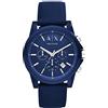 Armani Exchange Orologio cronografo da uomo, cassa in acciaio inossidabile blu da 44 mm con cinturino in silicone, AX1327