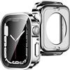 ZZDZZ [2 Pezzi] 2 in 1 Cover Compatibile con Apple Watch SE Series 6 5 4 44mm con Vetro Temperato, Rigida PC 360 Protezione Completa Custodia Protettiva per iWatch 44mm (Argento)