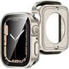 ZZDZZ [2 Pezzi] 2 in 1 Cover Compatibile con Apple Watch Series 9 8 7 45mm con Vetro Temperato, Rigida PC 360 Protezione Completa Custodia Protettiva per iWatch 45mm (Starlight)