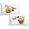 Puzzletee Coppia Federe Cuscino per San Valentino Nomi Personalizzati Ape Amore Letto matrimoniale Love Regalo Fidanzati (Api Innamorate, Cuori)