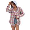 Jhsnjnr Camicie da donna oversize in flanella con cappuccio a maniche lunghe button down fidanzato a quadri, rosa, M