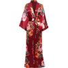 BABEYOND Vestaglia estiva da donna, motivo floreale, kimono, abito lungo da donna, con fiori, accappatoio, per ragazze, pigiama party, lunghezza 135 cm, rosso vivo, taglia unica-L