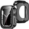 ZZDZZ [2 Pezzi] 2 in 1 Cover Compatibile con Apple Watch Series 9 8 7 45mm con Vetro Temperato, Rigida PC 360 Protezione Completa Custodia Protettiva per iWatch 45mm (Nero)