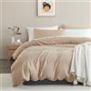 Lanqinglv Biancheria da letto 135 x 200 cm, beige, effetto waffle, ricamo a mano, motivo geometrico, reversibile, in microfibra, copripiumino e 1 federa 80 x 80 cm, con chiusura lampo