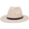 Gossifan Cappello da uomo e donna Panama classico a tesa larga Fedora cappello con fibbia da cintura, Beige, M