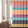 Lush Decor Tenda da doccia a righe bohémien, 182,9 x 182,9 cm (larghezza x lunghezza), colore: fucsia e arancione, tenda da bagno a righe, decorazione bohémien, tende da doccia in tessuto