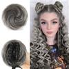 Sofeiyan 2Pcs Mini Chignon per Capelli con Clip ad Artiglio Disordinato Orecchie di Gatto Capelli Estensione Ondulato Sintetica Ciambella Updo Pezzi di Capelli per Donne, Grigio e Bianco