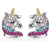 VICKWOOD Orecchini a perno in vero argento sterling 925, con motivo a forma di farfalla, a forma di unicorno, con madreperla, a forma di cuore, Argento, Zirconia cubica (Einhorn_ Blau Pink)