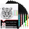 Raimarket 200 fogli di carta carbone nera per tracciare su tessuto, carta carbone per tracciare su legno e tela, 5 pennini, carta da corsa per disegnare modelli di cucito, formato A4 (22,9 x 33) carta