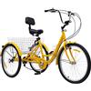awolsrgiop Triciclo per adulti 24 pollici, pieghevole, 3 ruote, 7 marce, per adulti, triciciclo, bicicletta da crociera con luce a LED, porta bicchiere (giallo)