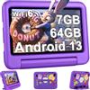 Oangcc 2024 Tablet Bambini 7 Pollici Android 13, 7GB RAM+64GB ROM (TF 1TB), WiFi 6 BT 5.0, Octa-Core, GMS Certificated | Controllo Parentale | Doppia Fotocamera | GPS | Tablet con Custodia EVA - Viola