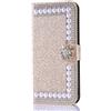 Artfeel Glitter Portafoglio Custodia iPhone 7,iPhone 8 Cover, Bling Diamante 3D Perla Flip Pelle Cover con Porta Carte,Cristallo Strass Fiore Magnetica Supporto Cover-Perla Oro