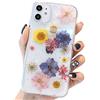 Tybiky Custodia protettiva per iPhone 12, realizzata a mano, con fiori secchi, in gel di cristallo, motivo floreale, colore: rosa, giallo, viola, bianco