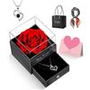 GOICC Idea Regalo per Lei, Rosa Eterna con I Love You, Collana, Confezione Regalo per la Festa della Mamma, Regali San Valentino,Compleanno, Anniversario, San Valentino per Fidanzata, Moglie (Rosso)
