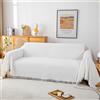 GAOWEI Copridivano a nido d'ape grande a 3 posti con frangia decorativa, ideale per divano, sedia e letto, in cotone, adatto per tutte le stagioni, bianco, 180 x 300 cm