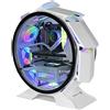 Mars Gaming MCORB Bianco, Case PC Gaming Micro-ATX XL, Design Circolare Custom, Doppio Vetro Temperato