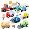 UMU® Set di giochi per veicoli da costruzione in legno per bambini, compatibile con i set ferroviari Brio World e altre marche, giocattolo contiene escavatore, gru, rullo e altro, set da 14 pezzi per