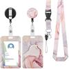 Vicloon Lanyard con Porta Badge Retrattile, Bobina Clip Rigido, Cordino Stampato con Porta Badge Verticale Per Identificativi, Chiavi, Fotocamera, Telefono Cellulare (Marmo Rosa)