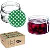 KADAX Piccoli vasetti per conserve da 250 ml, con coperchio, ermetici da regalare, mini barattoli per miele e spezie (50 pezzi, a quadretti verdi)
