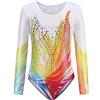 IBAKOM Bambino Ragazze Ginnastica Balletto Body Senza maniche Danza Body scintillante un pezzo Danza body Vestiti da ballo, Giallo + Arancione, 5-6 Anni