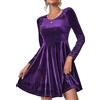 Zeagoo Vestito Donna Invernale Velluto Abito Natalizio Elegante Manica Lunga Girocollo Capodanno Dress Abiti da Sera Autunno Inverno Cerimonia Cocktail Vintage Festa Sera Viola XXL
