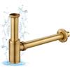 KINKIBOS Sifone a bottiglia universale per lavabo e lavabo, apertura nascosta per la pulizia, trappola per odori, sifone regolabile 1 1/4 x 32 mm, tubo di scarico in ottone anticato